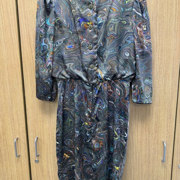 Brenner Petites Size 8 Retro Psychedelic Swirl Dress - Picture 5 of 7